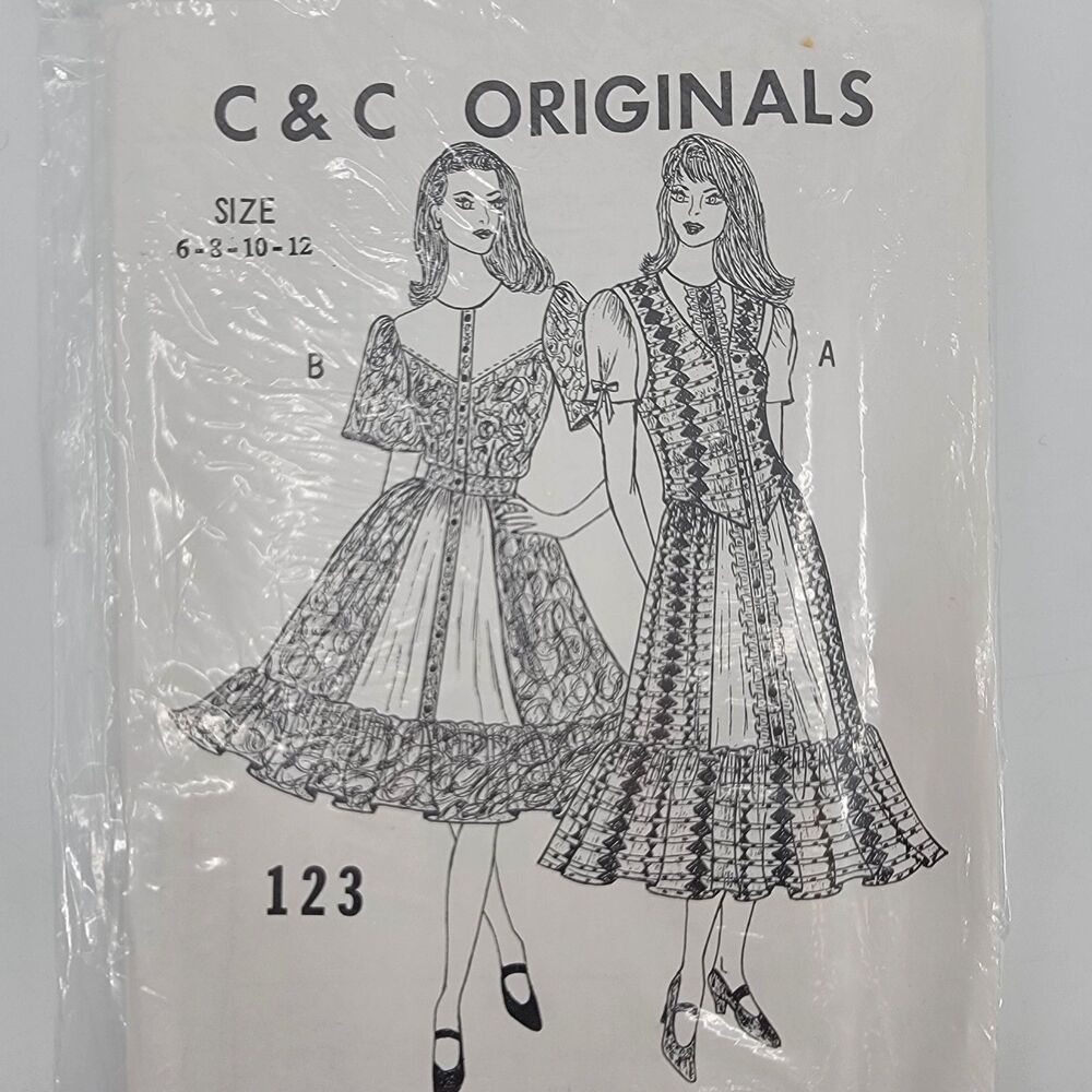 VTG C&C Originals 123 Multi-size Square Dance Dress Pattern 6-8-10-12 NEW SEALED